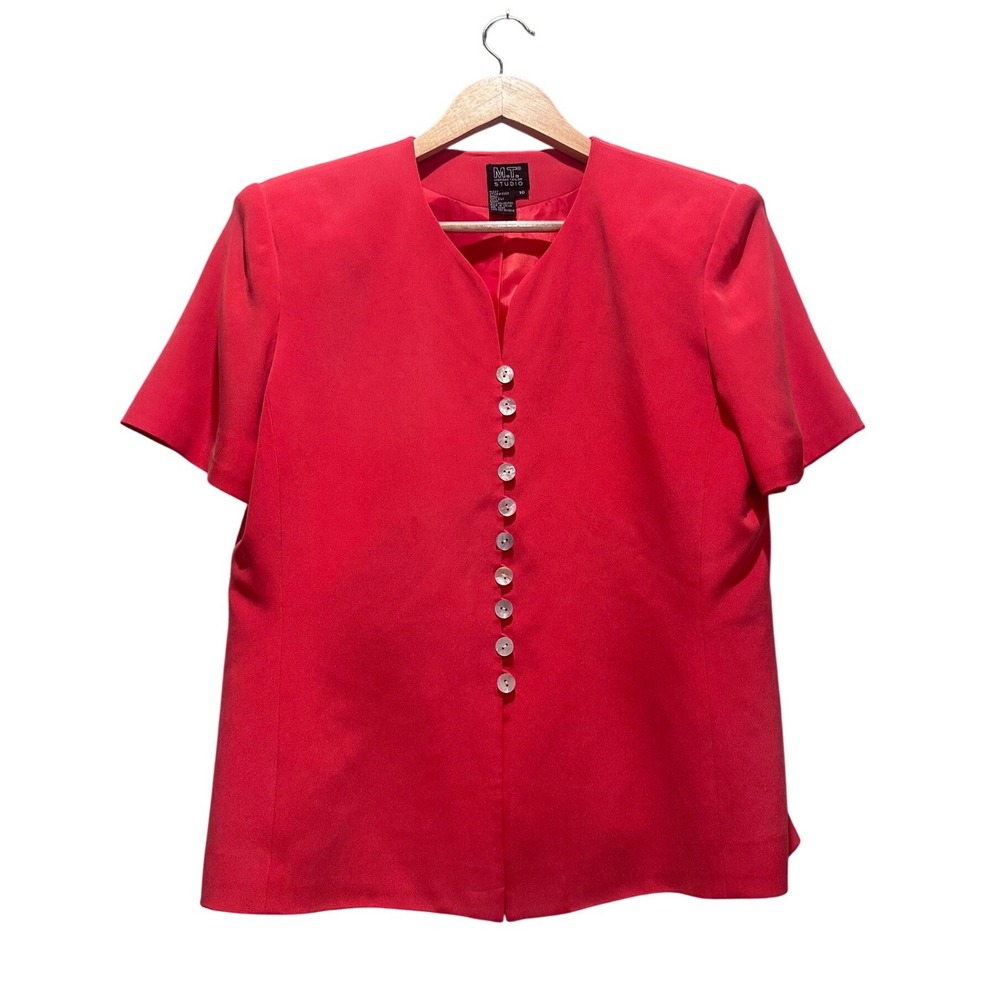 Morgan Taylor Vintage 90s 100% Silk Pink Button Front Blouse Top Capsule Career